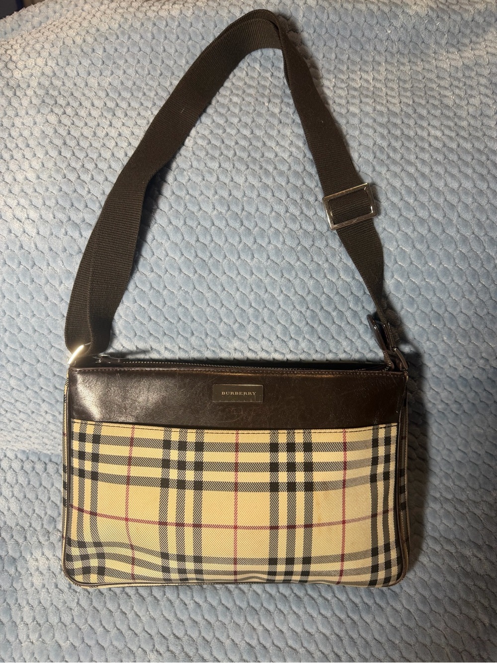 Burberry Beige Nova Check Messenger Bag with Brown Trim